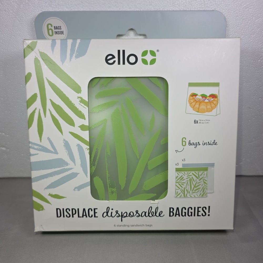 Ello Reusable Food Storage BPA-Free Sandwich Bags 6 Pack - New